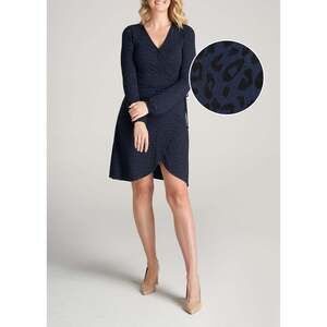 American Tall Long Sleeve Jersey Wrap Dress for Tall Women in Navy & Black Cheet